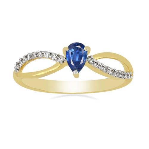 14K GOLD NATURAL BLUE KYANITE GEMSTONE CLASSIC RING WITH WHITE DIAMOND